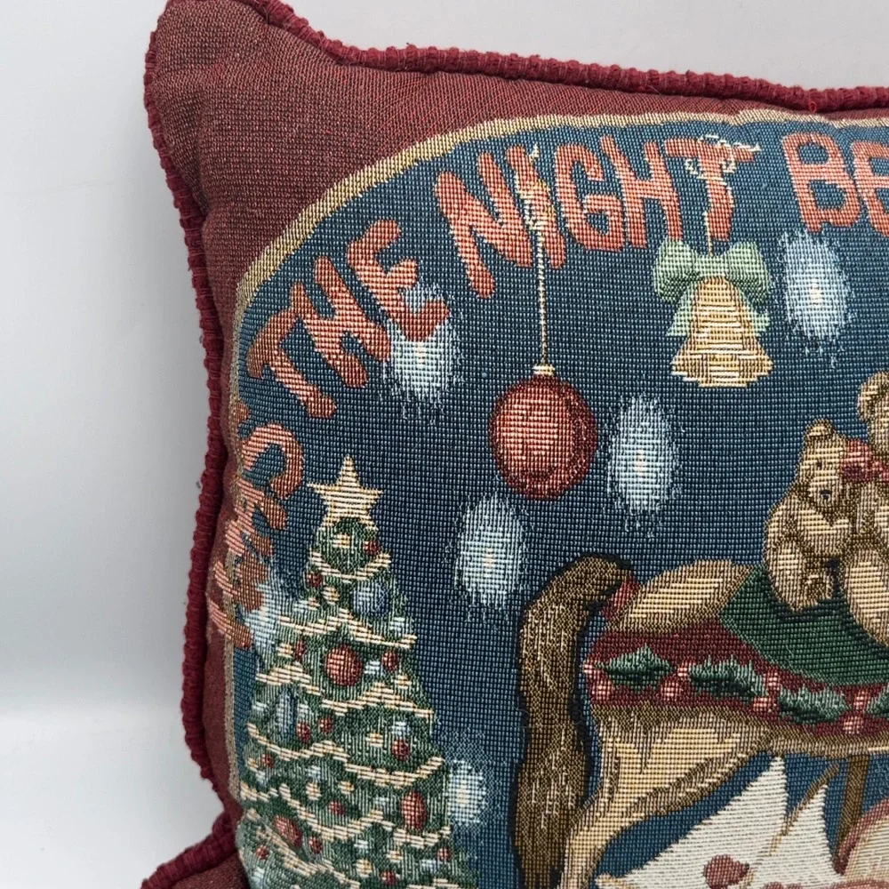 Travis Spencer Christmas Tapestry Pillow Blue Red Rocking Horse Vintage 16x12
